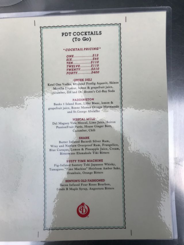 A photo of the new PDT to-go menu